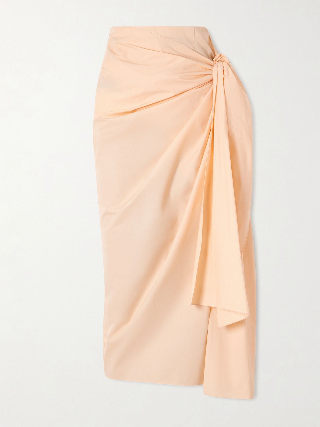 shay tie detailed draped cotton poplin wrap midi skirt