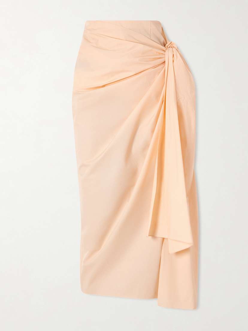 Khaite Shay Tie-detailed Draped Cotton-poplin Wrap Midi Skirt