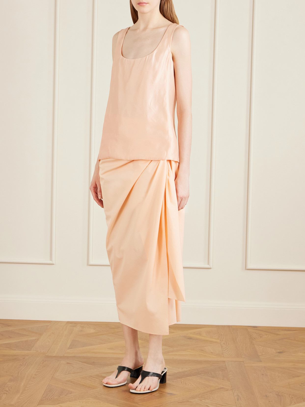 Shay Tie-Detailed Draped Cotton-Poplin Wrap Midi