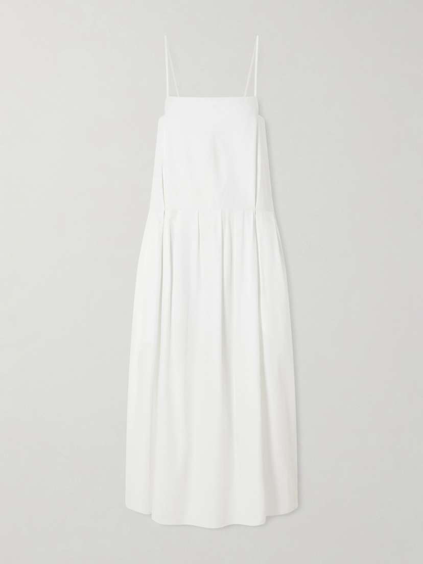 Khaite Adira Pleated Cotton-poplin Midi Dress