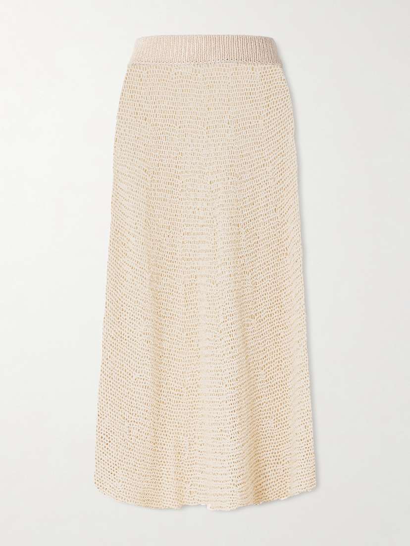 Khaite Inaya Crocheted Cotton And Silk-blend Midi Skirt