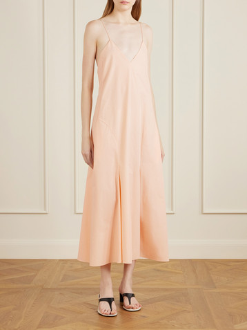 KHAITE Iben paneled cotton-poplin midi dress