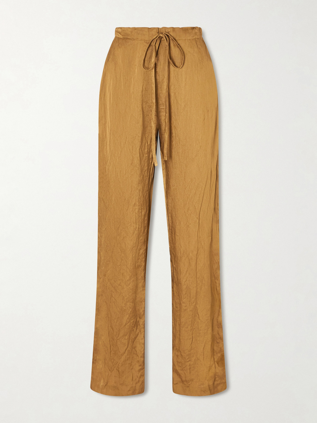 Khaite Rohen Crinkled-voile Pants In Brown