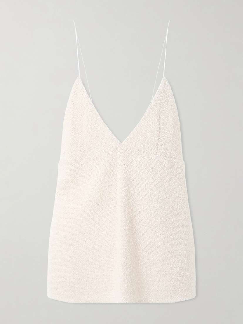 Khaite Timy Frayed Organza-trimmed Cotton-blend Bouclé Camisole