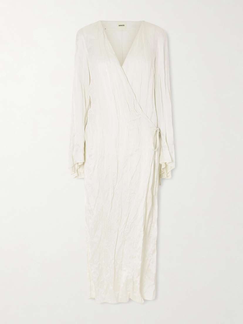 Khaite Rommi Crinkled-voile Midi Wrap Dress