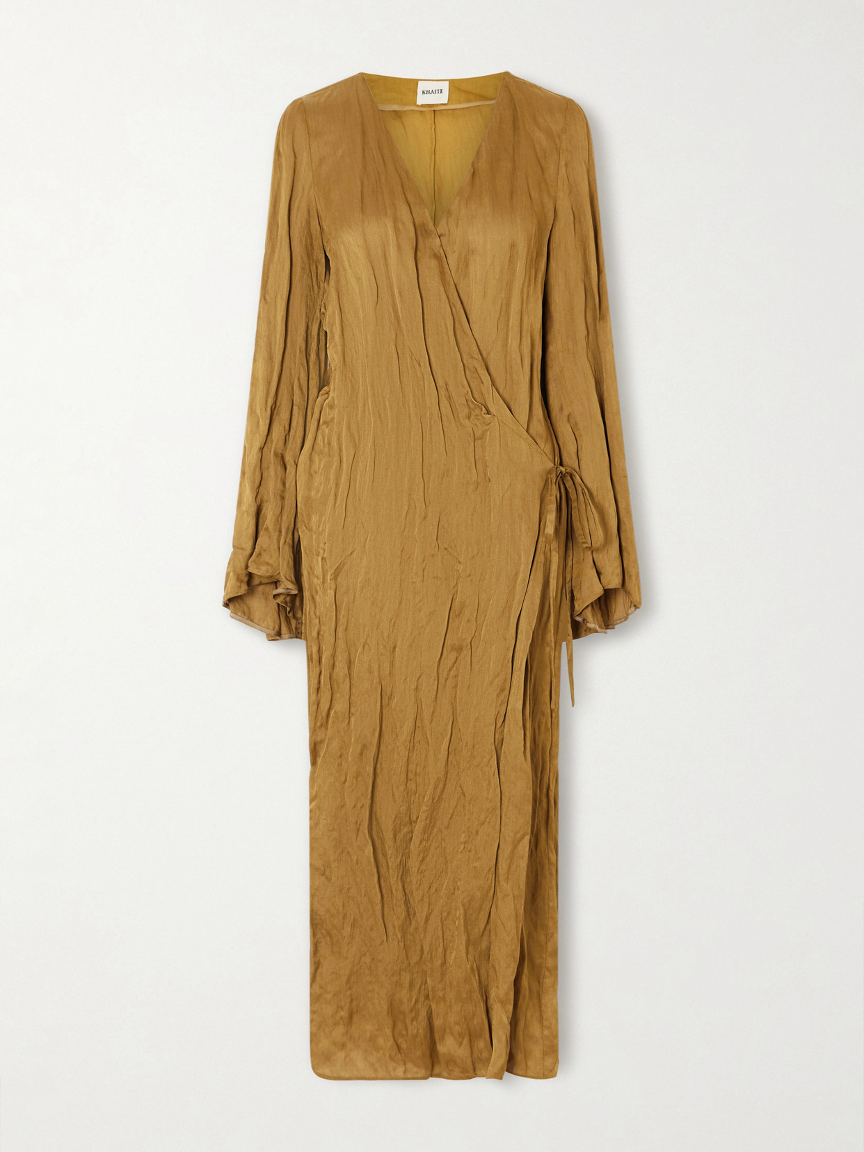 Khaite Rommi Crinkled-voile Midi Wrap Dress In Brown