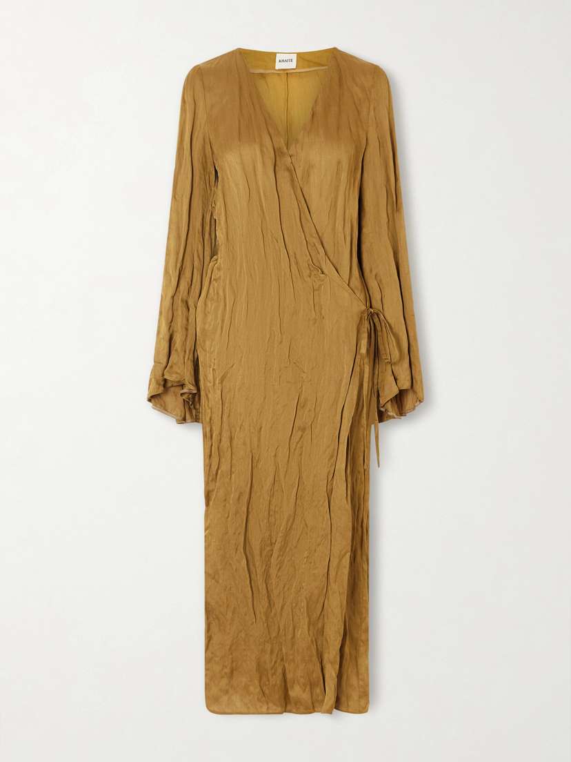 Khaite Rommi Crinkled-voile Midi Wrap Dress