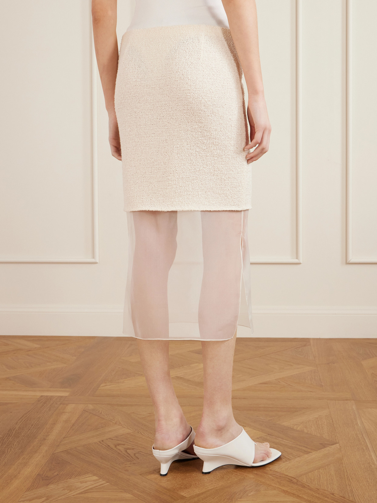 Sybil Layered Cotton-Blend Bouclé And Organza Midi