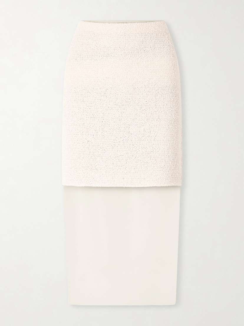 Khaite Sybil Layered Cotton-blend Bouclé And Organza Midi Skirt