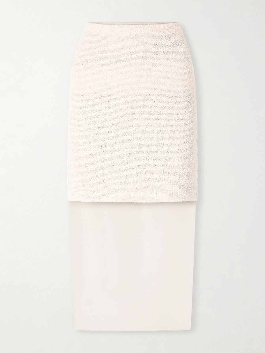 Sybil layered cotton-blend bouclé and organza midi skirt