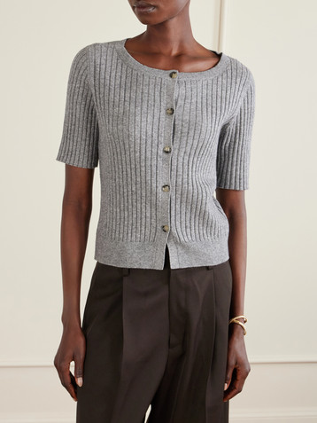 Allude Ribbed cotton and cashmere-blend cardigan
