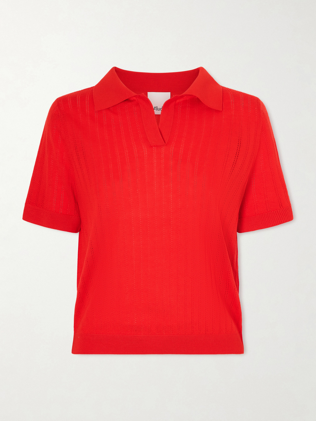 Allude Pointelle-knit Wool Polo Top In Red