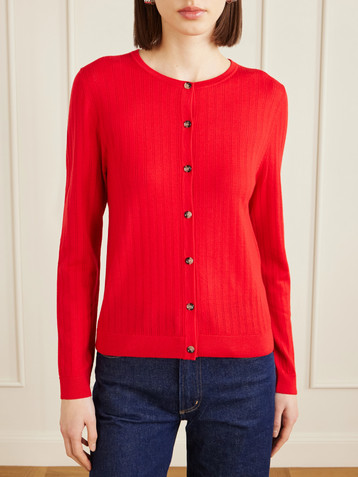 Allude Pointelle-knit virgin wool cardigan