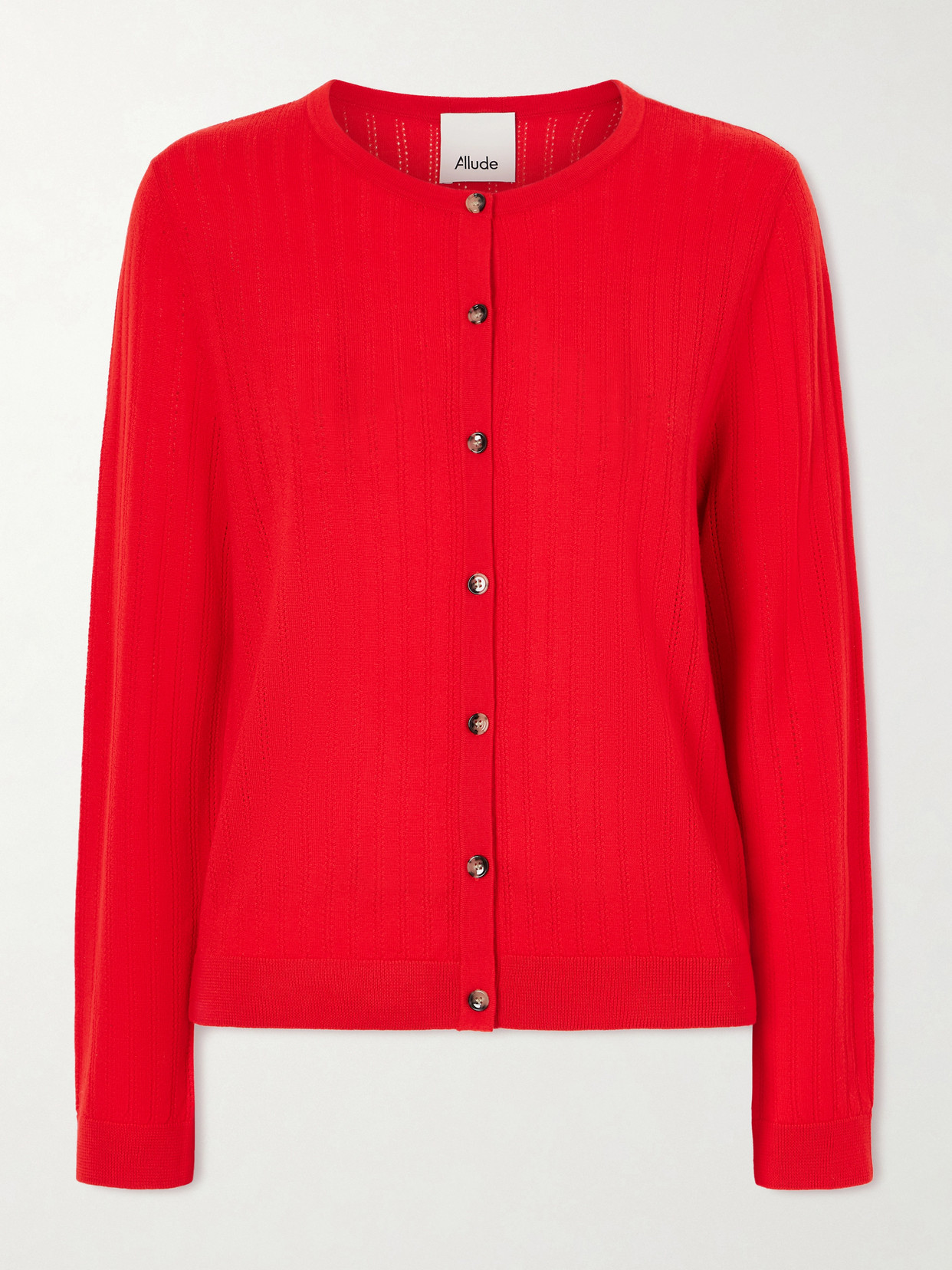 Allude Pointelle-knit Virgin Wool Cardigan In Red