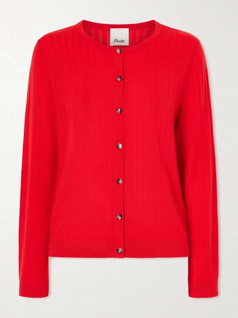 Allude Pointelle-knit Virgin Wool Cardigan