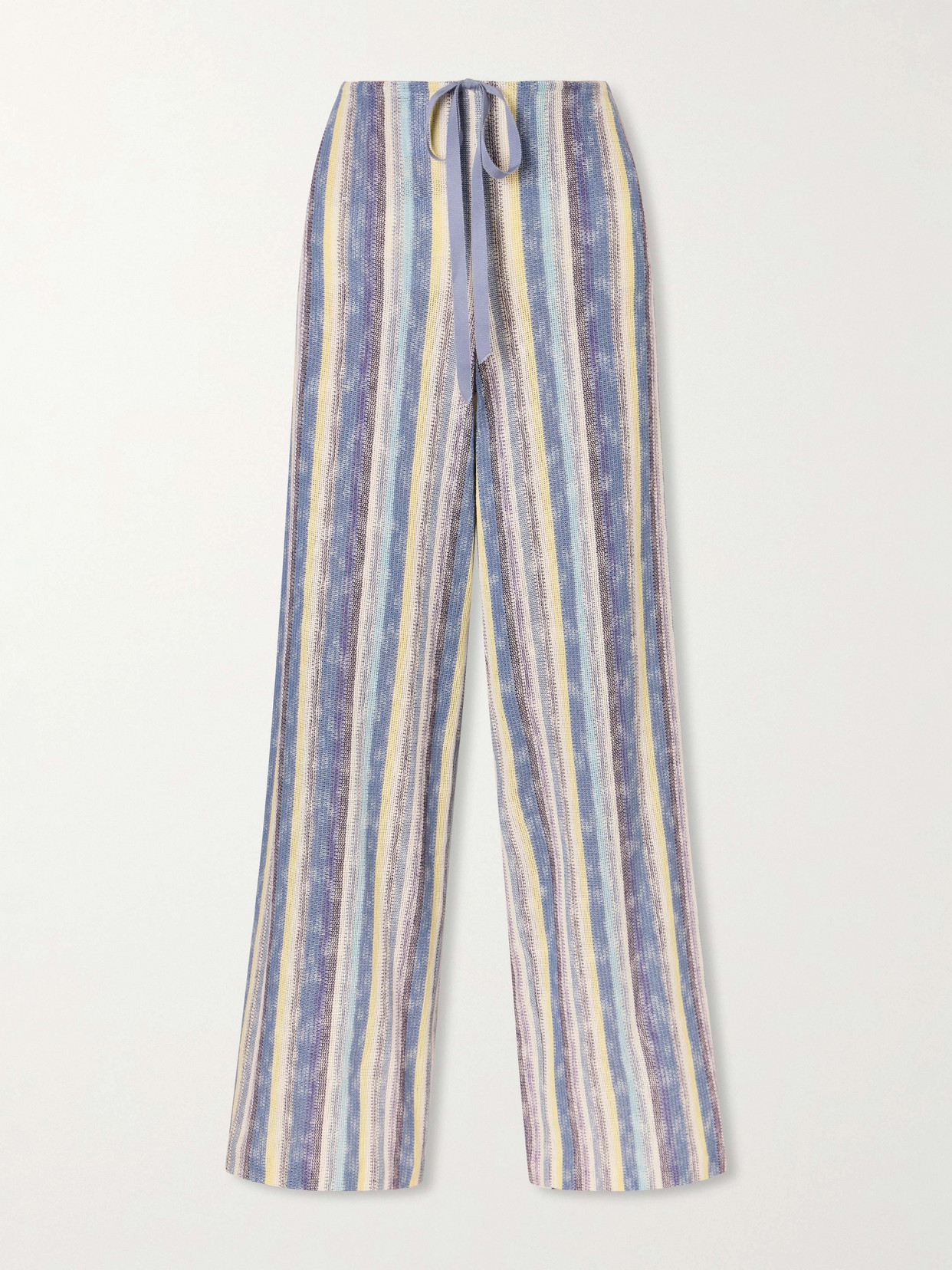 Anna Sui Serape Striped Crocheted Cotton-blend Wide-leg Pants In Gray