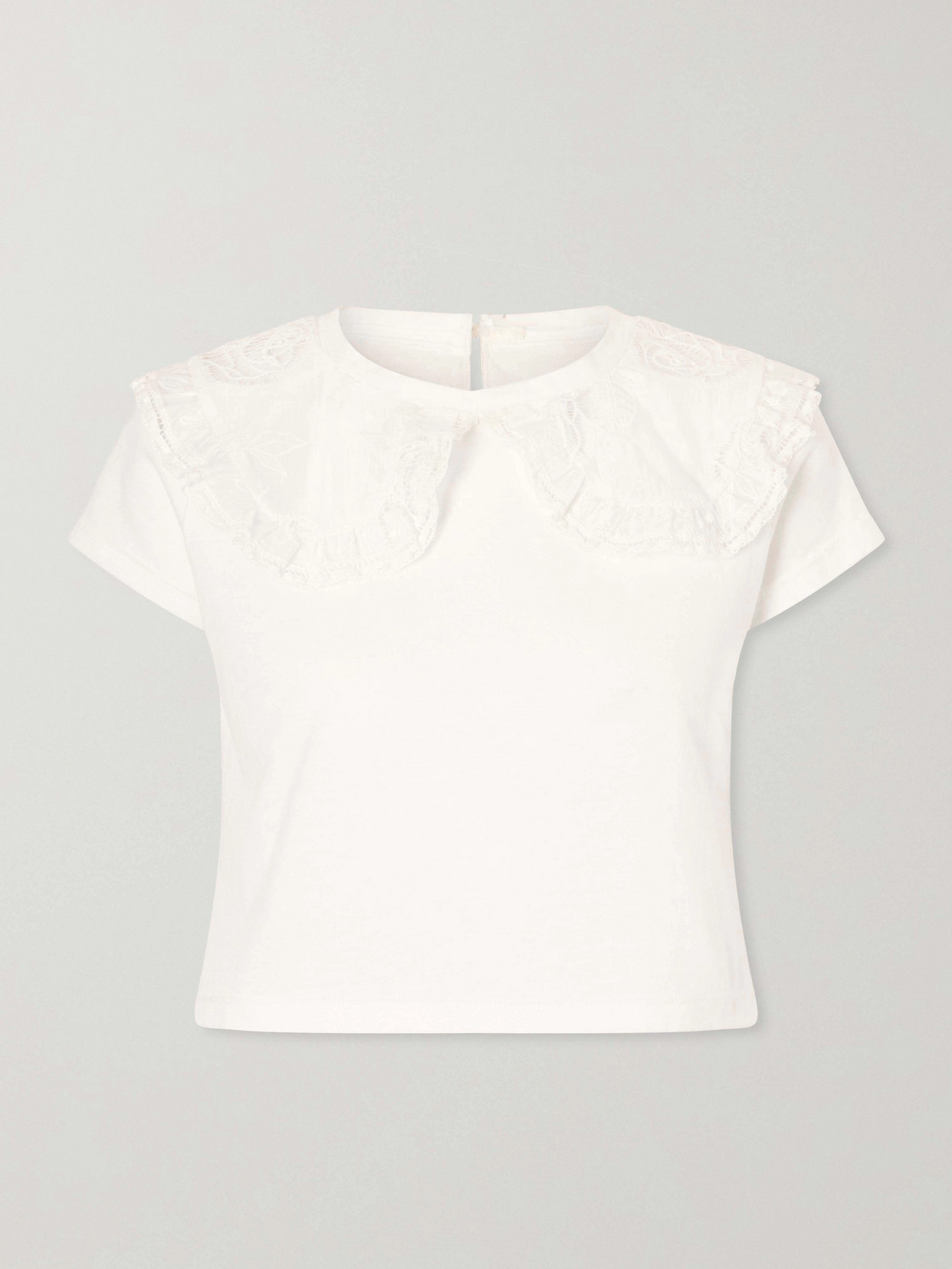 Anna Sui - Lace-trimmed Jersey T-shirt - White