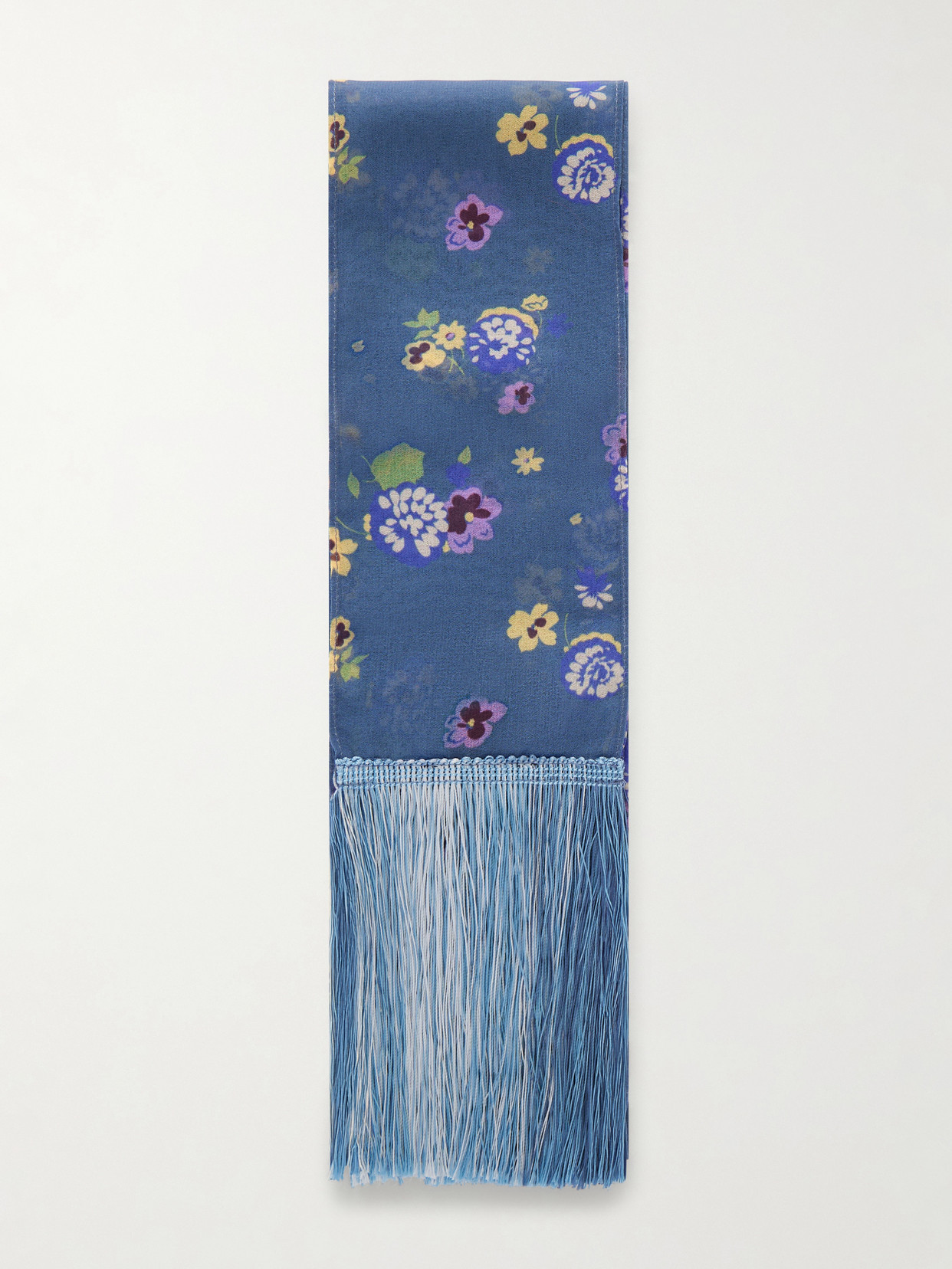 Anna Sui Blooming Fringe-trim Scarf In Blue
