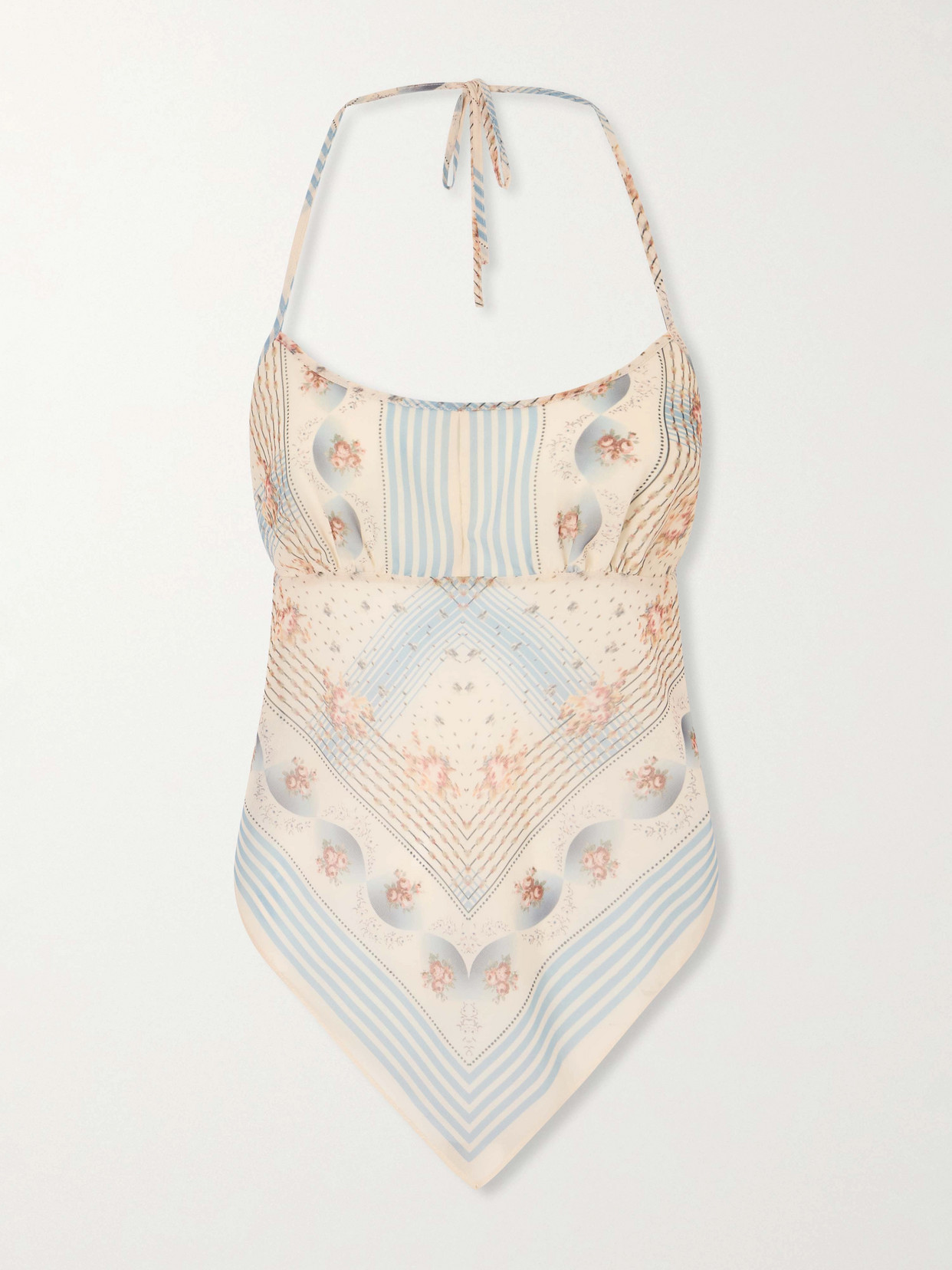 Anna Sui Apron Printed Chiffon Halterneck Top In Multi