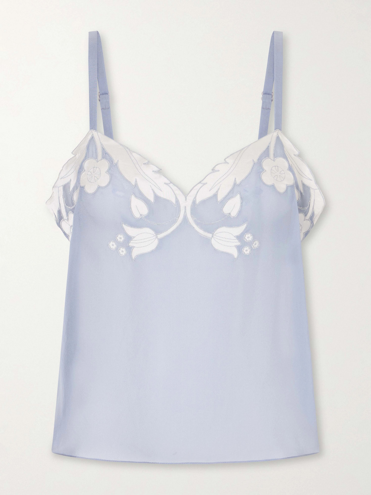 Anna Sui Embroidered Silk-satin Camisole In Blue