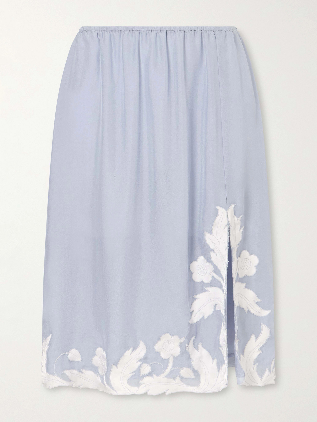 Anna Sui Embroidered Silk-satin Midi Skirt In Blue