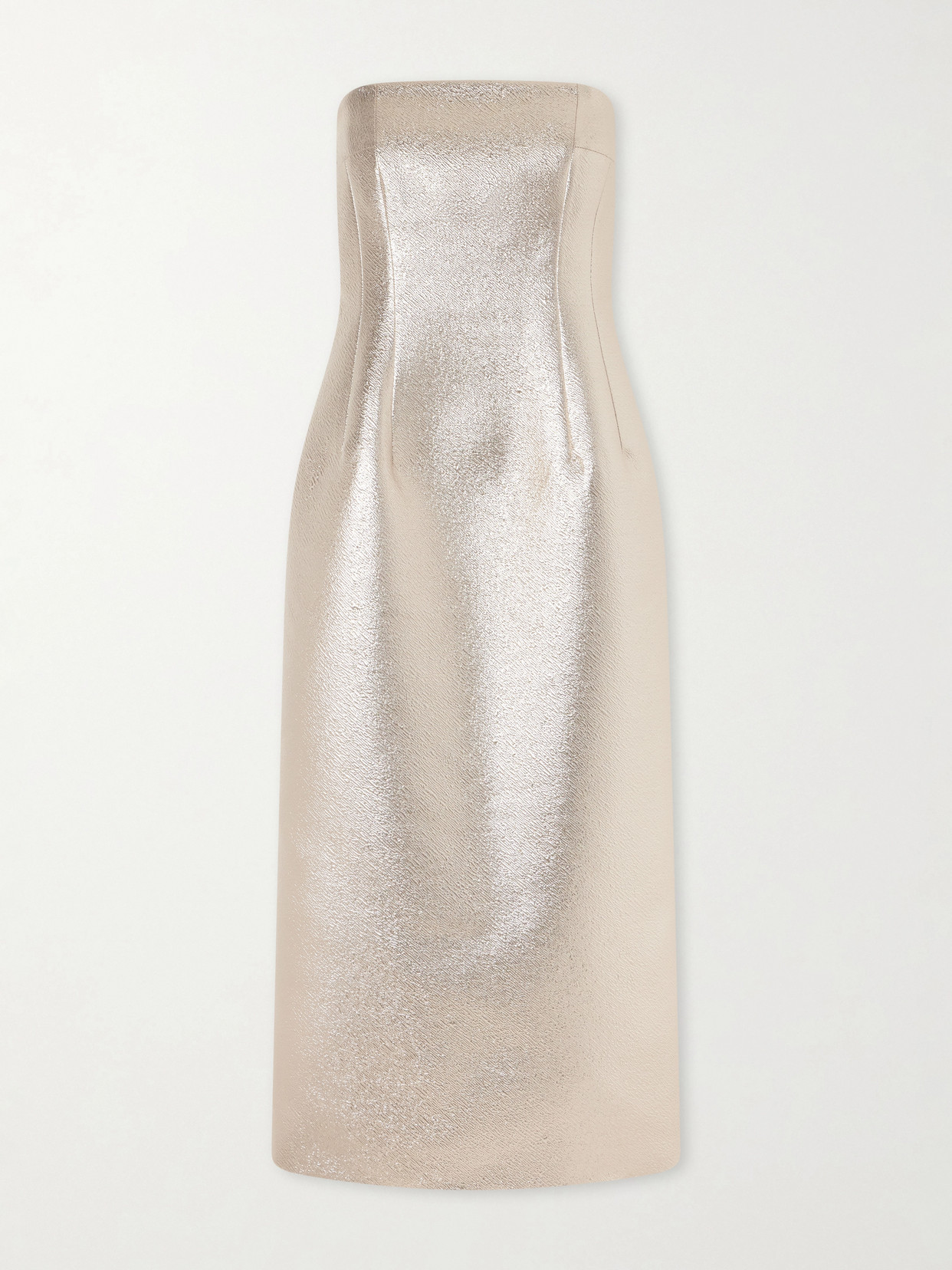 Emilia Wickstead Leila Strapless Metallic Cloque Midi Dress In Silver