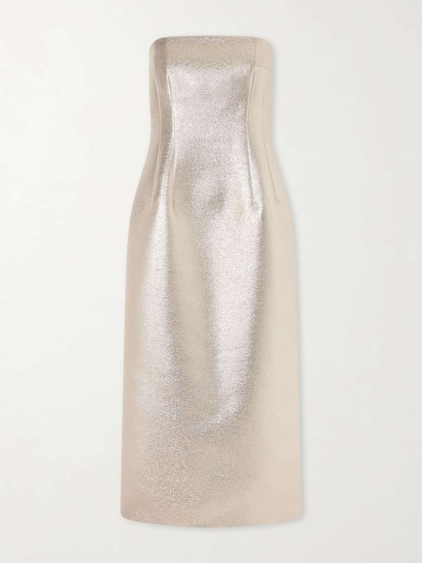 Emilia Wickstead Leila Strapless Metallic Cloque Midi Dress