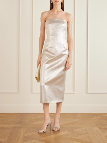 Emilia Wickstead Leila strapless metallic cloque midi dress