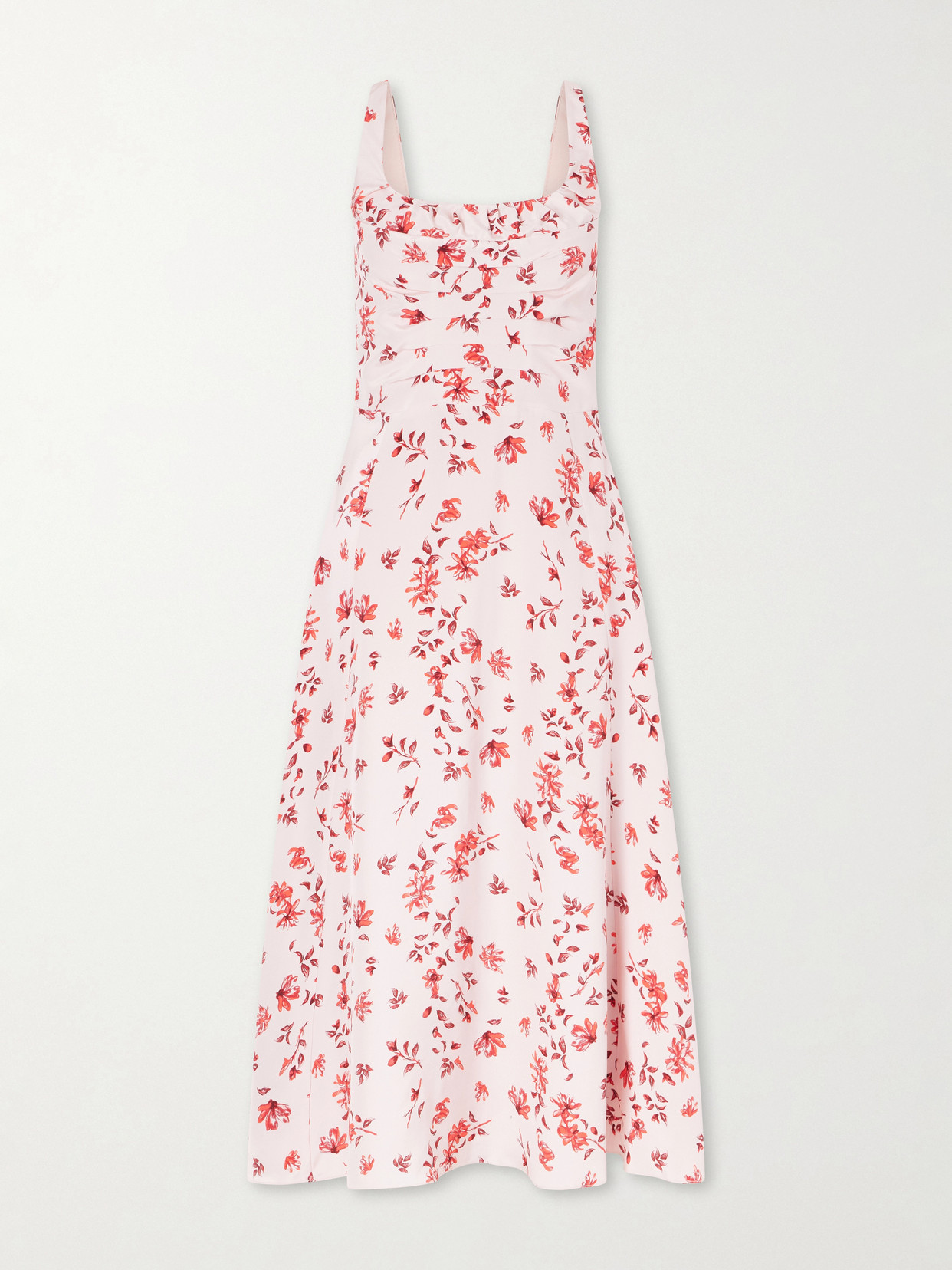 Emilia Wickstead Verena Ruched Floral-print Silk Midi Dress In Pink
