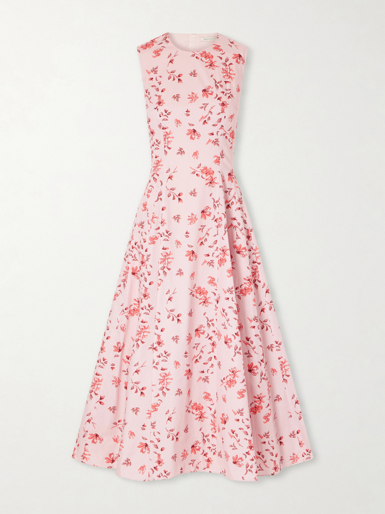 Emilia Wickstead Chelsea Pleated Floral-print Organic Cotton-poplin Midi Dress In Pink