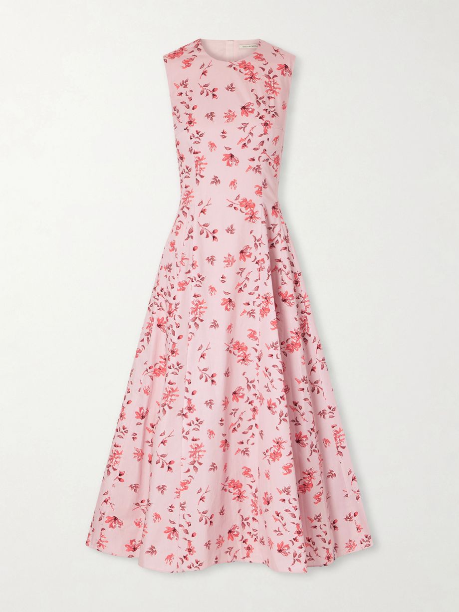 Chelsea pleated floral-print organic cotton-poplin midi dress