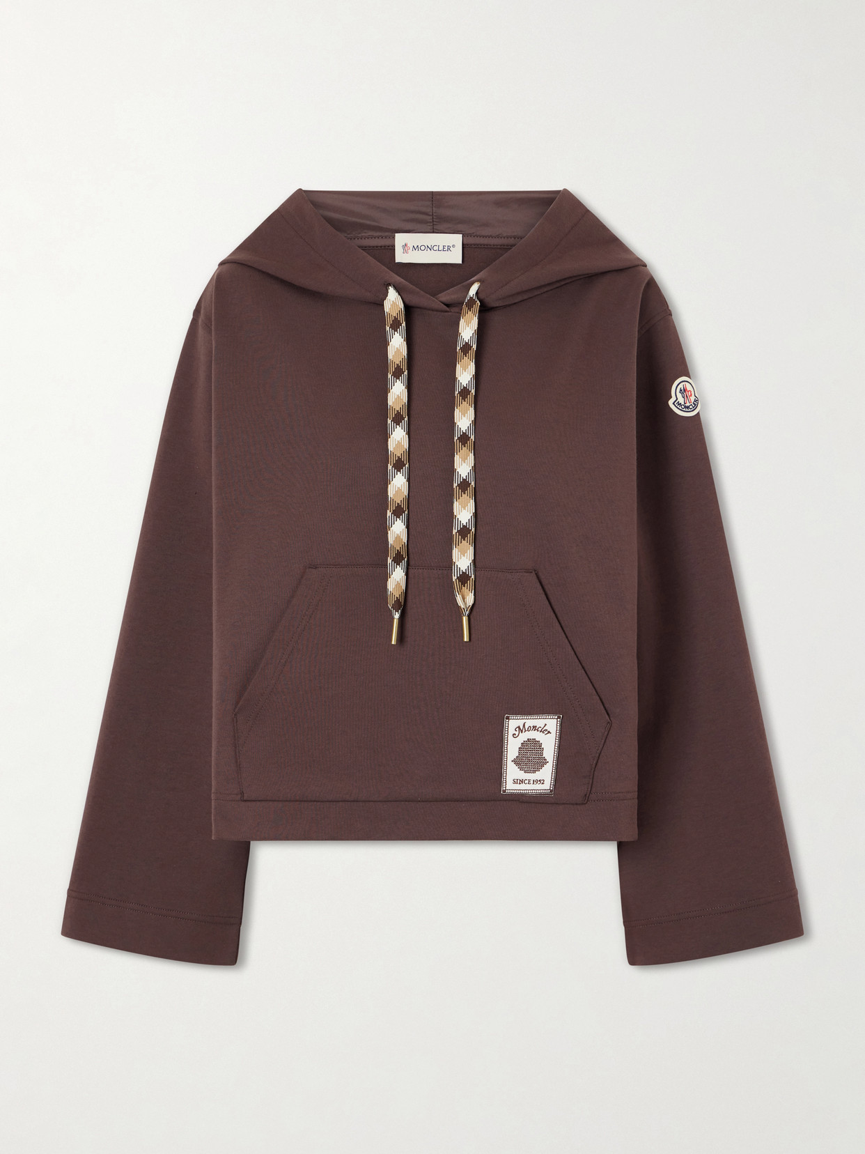 Moncler Logo-appliquéd Cotton-blend Hoodie In Brown