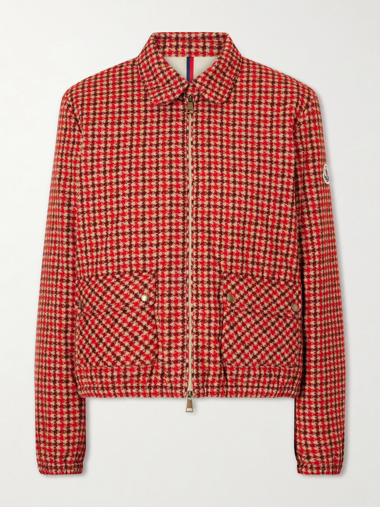 Moncler Lanset Logo-appliquéd Checked Cotton Down Jacket In Red