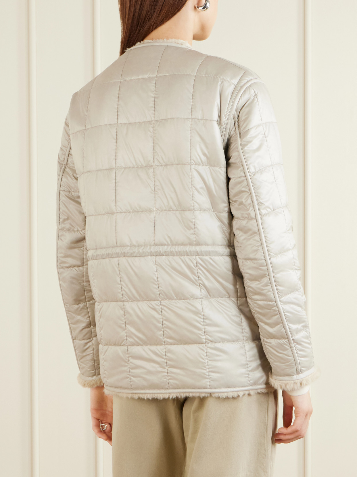 Moncler Tipule Plush And Leather-trimmed Shell Jacket In White