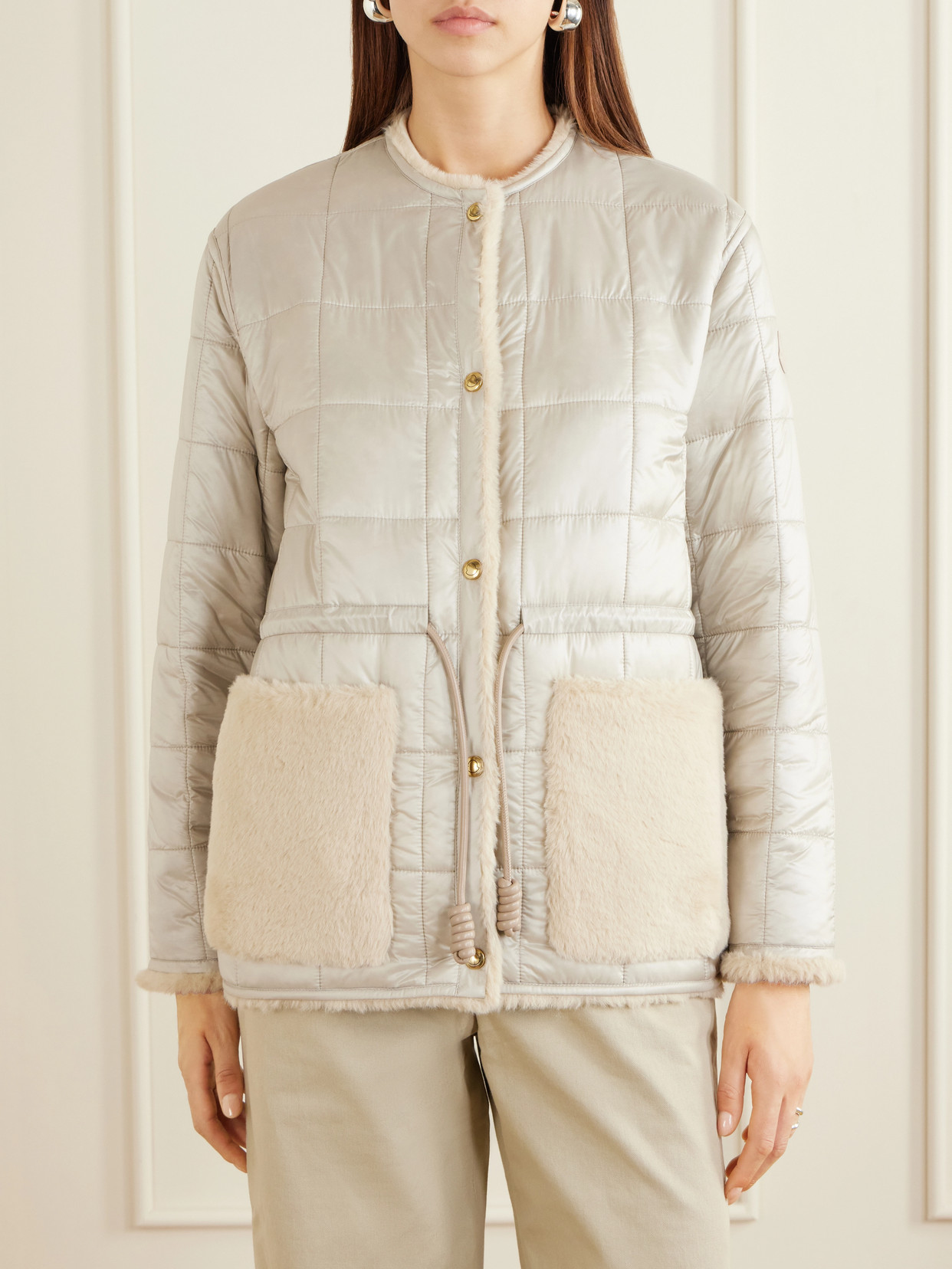 Moncler Tipule Plush And Leather-trimmed Shell Jacket In White