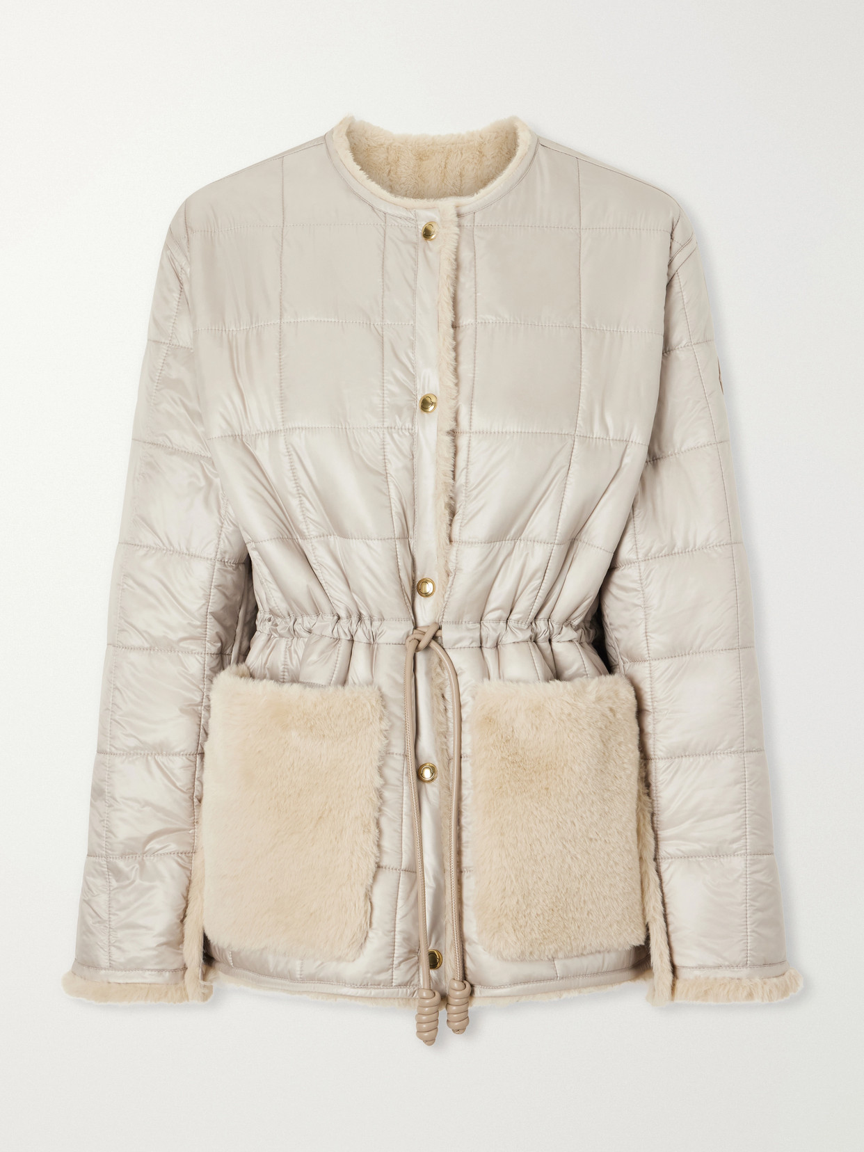 Moncler Tipule Plush And Leather-trimmed Shell Jacket In White