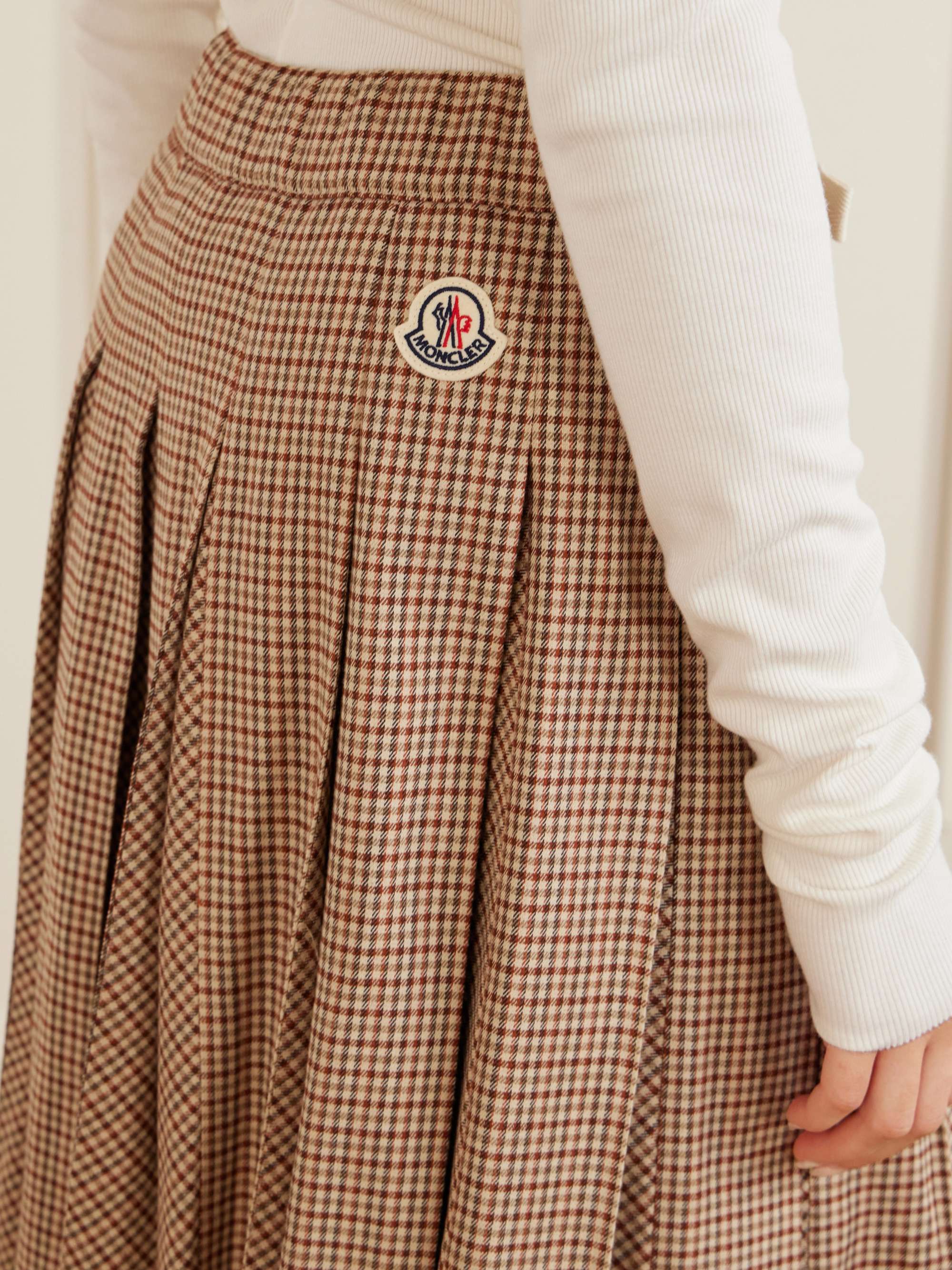 MONCLER Pleated checked wool-blend midi skirt | NET-A-PORTER