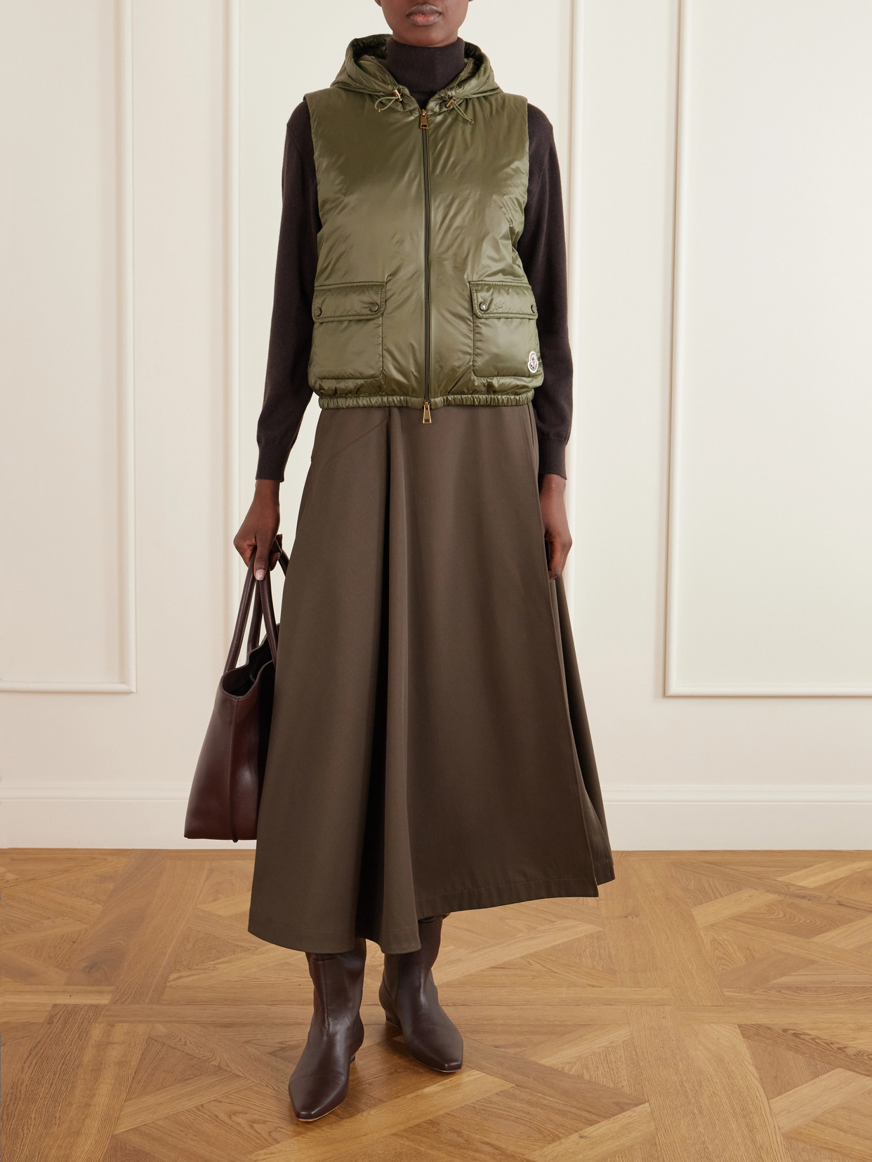 Moncler Lansette Hooded Shell Vest In Green