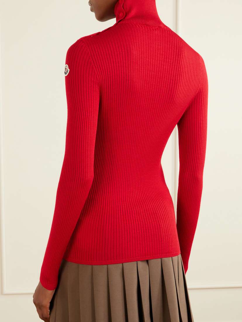 Moncler Logo-appliquéd Ribbed Wool Sweater | Thumbnail 4 Moncler Logo-appliquéd Ribbed Wool Sweater | Thumbnail 4