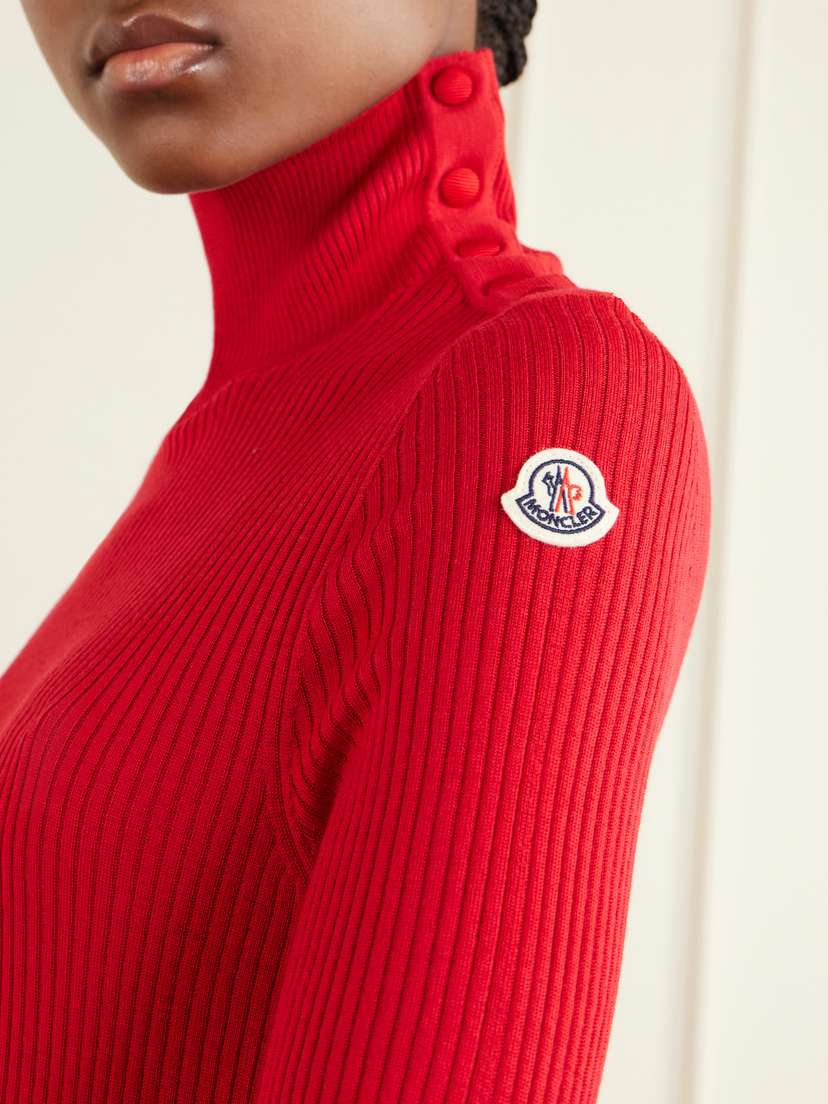 Moncler Logo-appliquéd Ribbed Wool Sweater | Thumbnail 5 Moncler Logo-appliquéd Ribbed Wool Sweater | Thumbnail 5