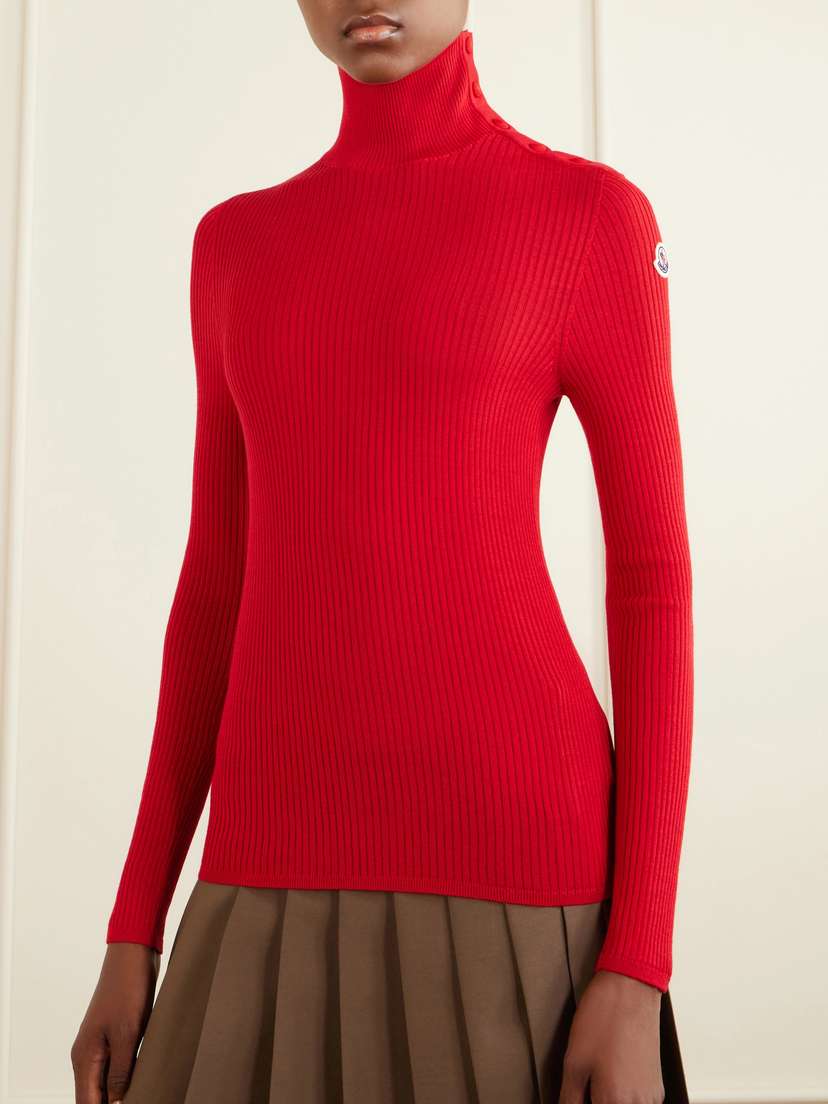 Moncler Logo-appliquéd Ribbed Wool Sweater | Thumbnail 3 Moncler Logo-appliquéd Ribbed Wool Sweater | Thumbnail 3