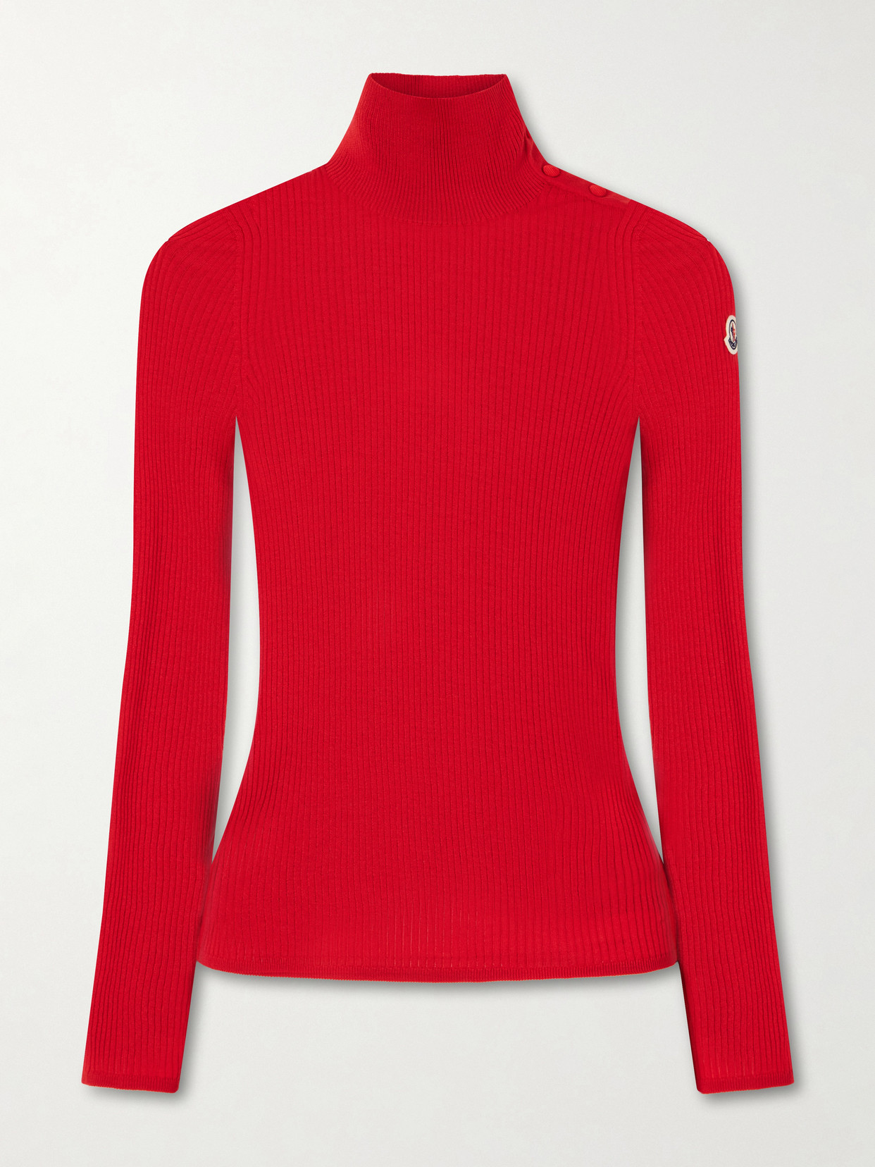 Moncler Logo-appliquéd Ribbed Wool Sweater In Red