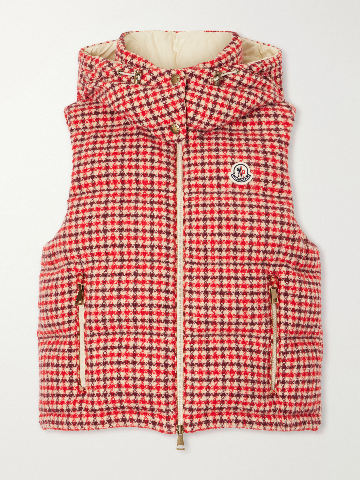 Moncler Niverolle Logo-appliquéd Padded Wool-blend Tweed Vest In Multi