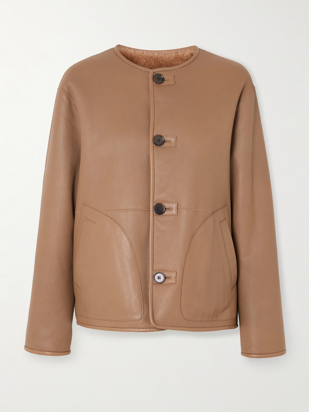Arma Lucine Reversible Leather And Shearling Jacket In Brown
