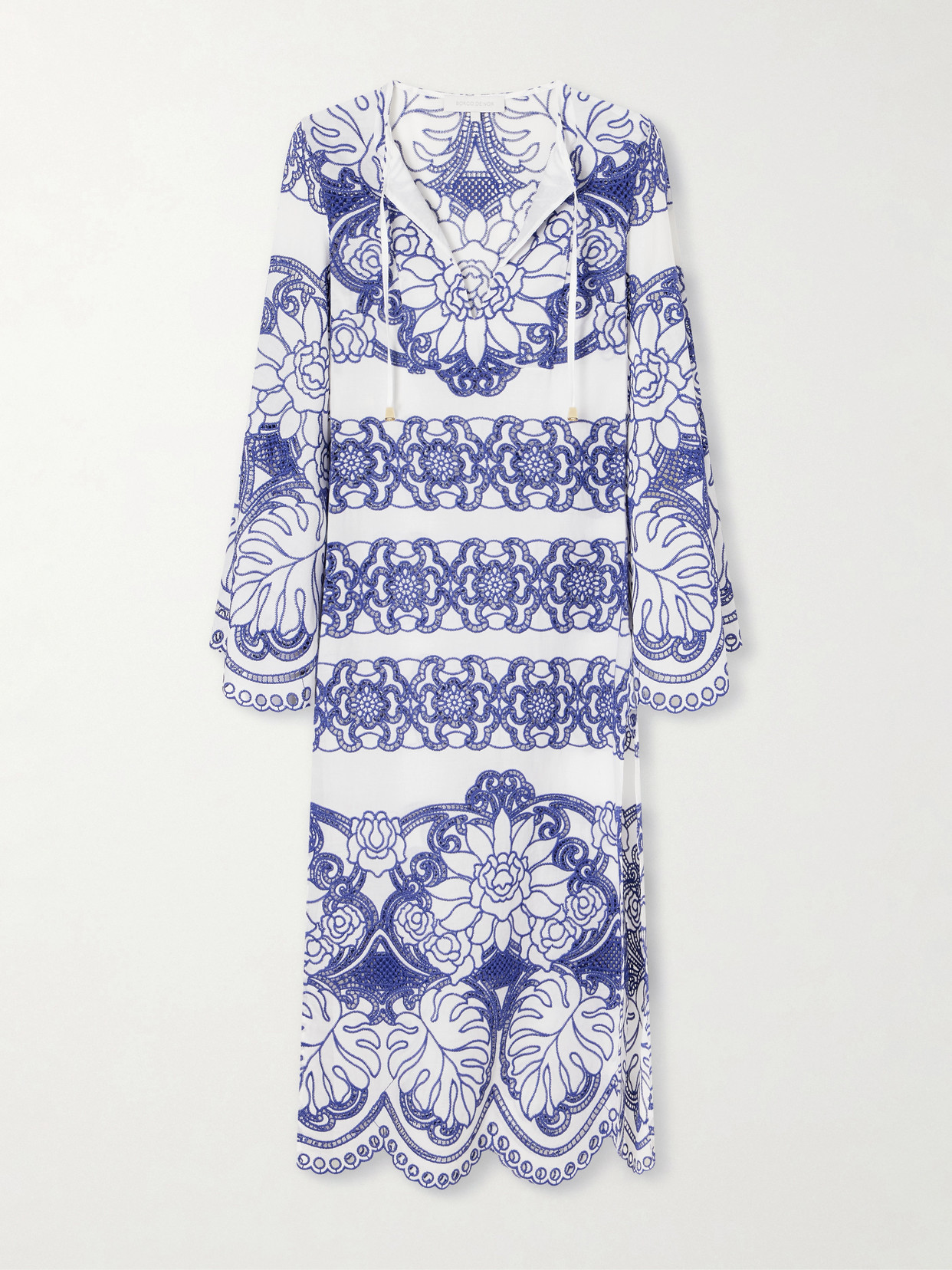 Borgo De Nor Clea Scalloped Broderie Anglaise Cotton-blend Midi Dress In Blue