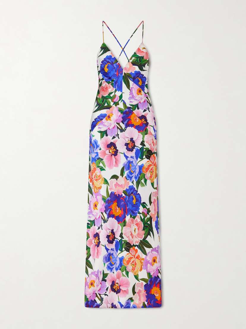 Borgo de Nor Olive Floral-print Satin-crepe Maxi Dress