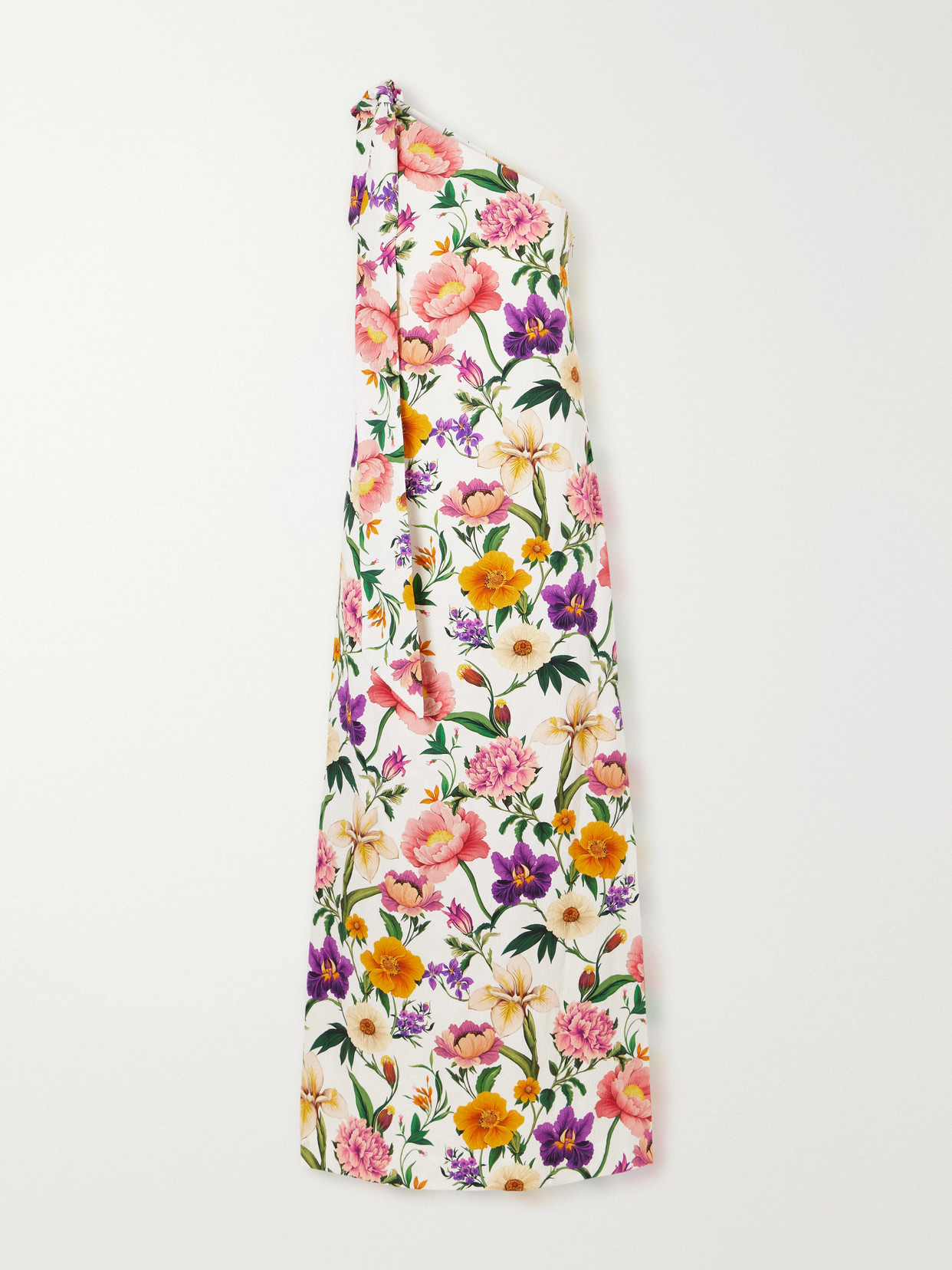 Borgo De Nor Lani One-shoulder Tie-detailed Floral-print Satin-crepe Maxi Dress In Multi