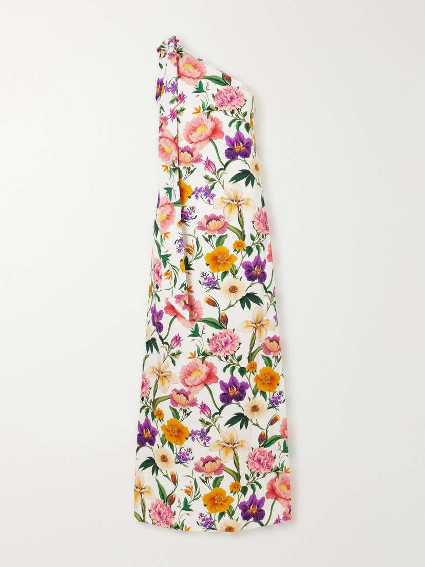 Borgo de Nor Lani One-shoulder Tie-detailed Floral-print Satin-crepe Maxi Dress