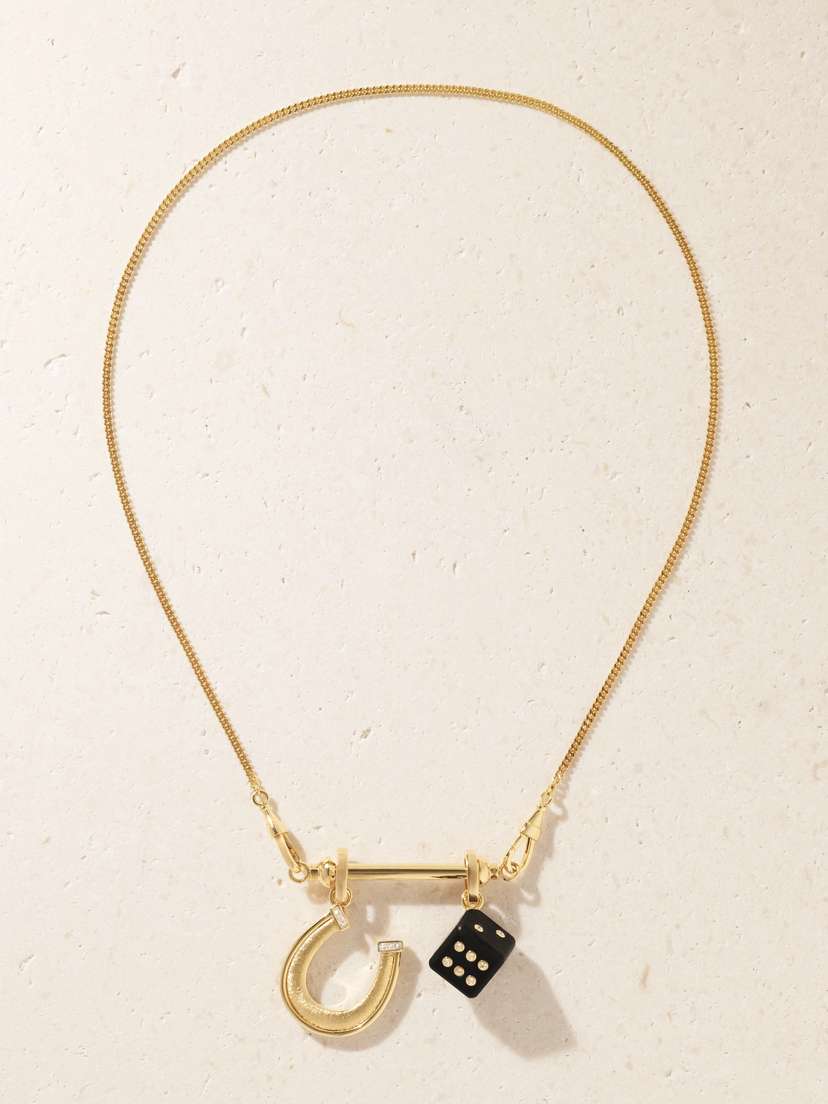 Marie Lichtenberg Dado And Horseshoe 18-karat Gold, Ebony And Diamond Necklace