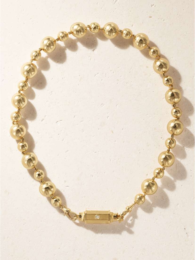 Marie Lichtenberg Baby Locket Grain D'or 14-karat Gold Diamond Necklace